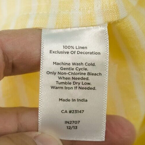 Talbots Size XL Yellow Embroidered Bead Split V Neck Long Sleeve Boxy Linen Top - Picture 5 of 6